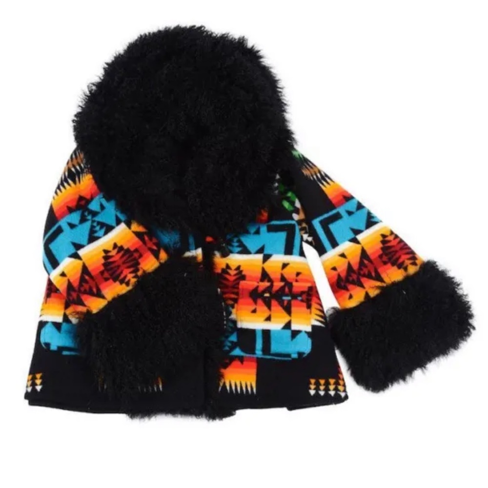 Lindsey Thornburg x Pendleton black Chief Joseph shearling cloak trench $2800